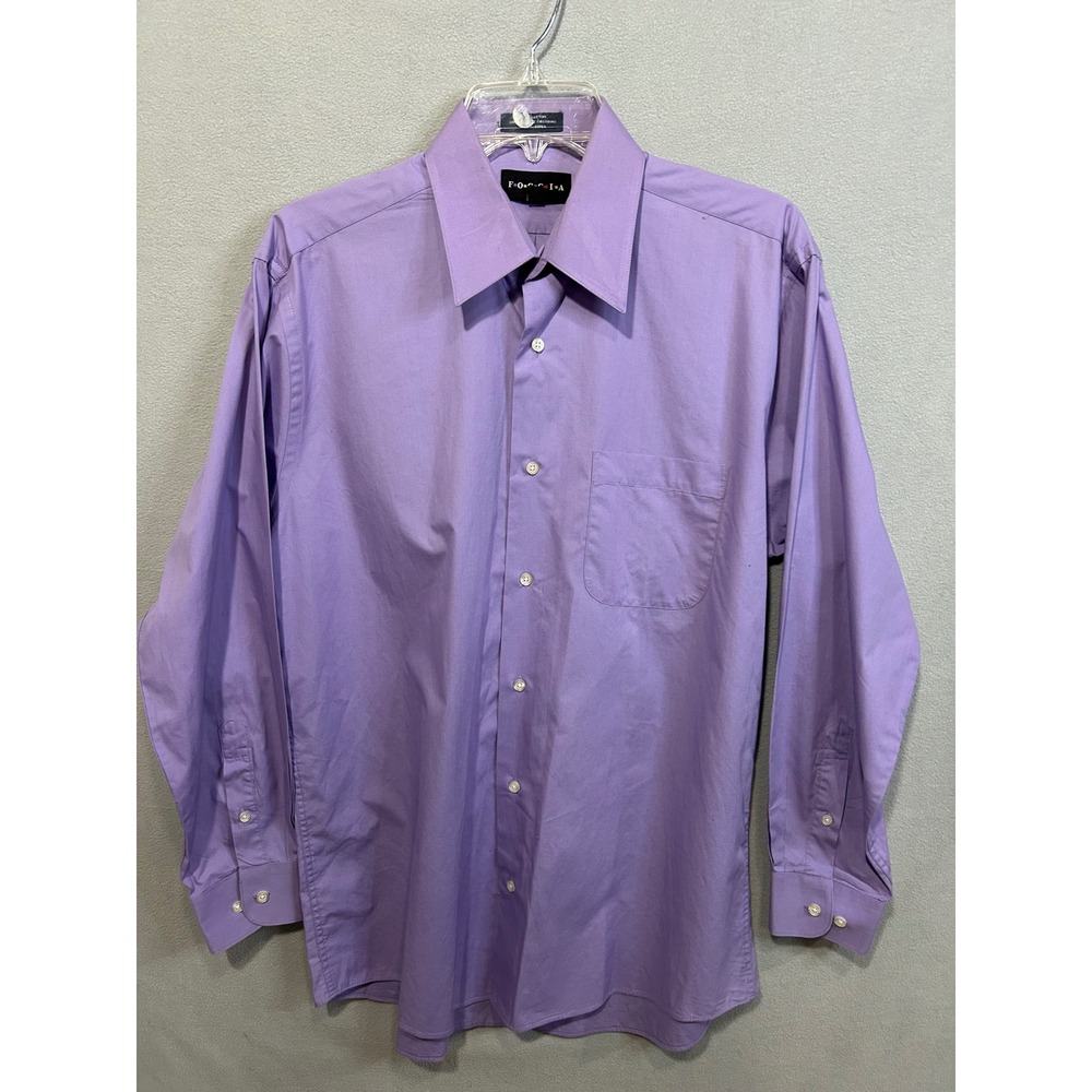 Foggia‎ Mens 15.5 32-33 Purple Dress Shirt Medium Cotton Long Sleeve Work Prom